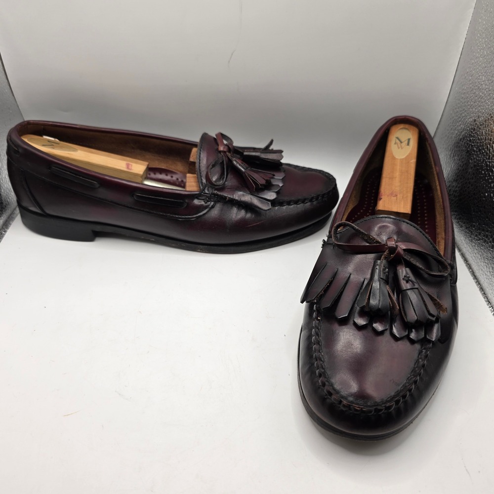 Cole Haan Mens Burgundy Leather Kiltie Tassel Loafers Handsewn Dress Shoes 10.5